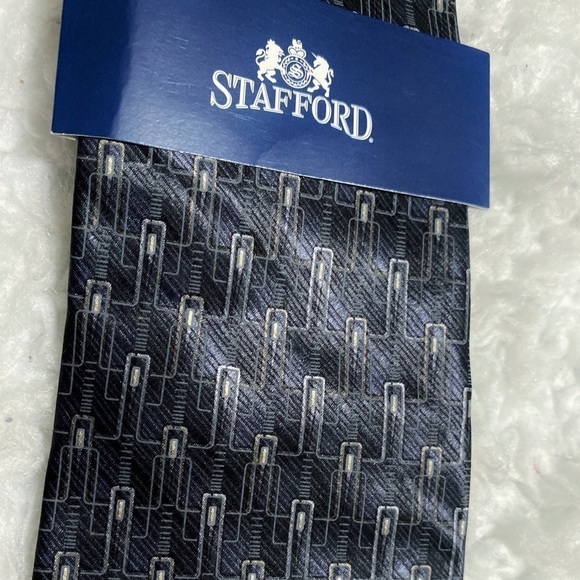 NWT STAFFORD Executive Silk Black Gray Yellow Tie - Picture 2 of 6